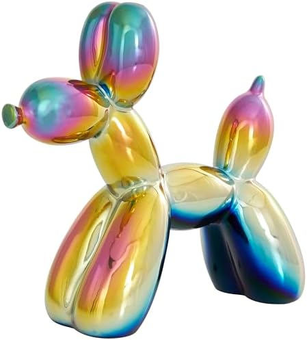 Deco 79 Ceramic Dog Balloon Statues with Rainbow Finish Set of 2
