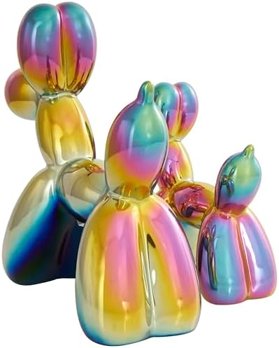 Deco 79 Ceramic Dog Balloon Statues with Rainbow Finish Set of 2
