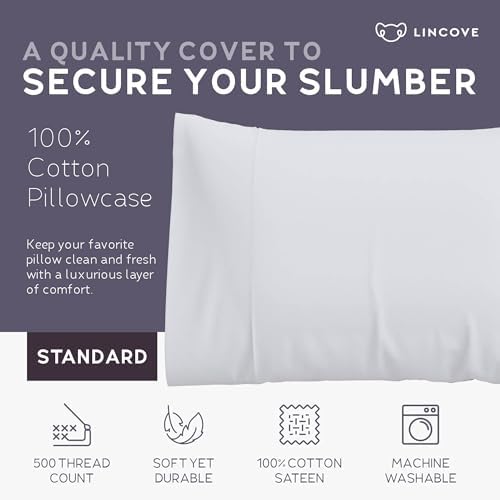 Lincove 100 Cotton Sateen Pillowcase - 500 Thread Count 20x26 Standard Size