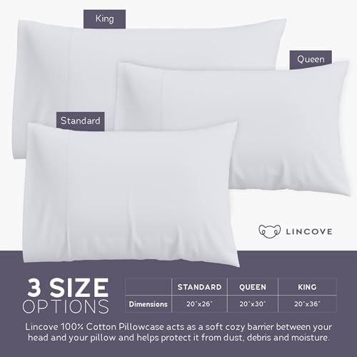 Lincove 100 Cotton Sateen Pillowcase - 500 Thread Count 20x26 Standard Size