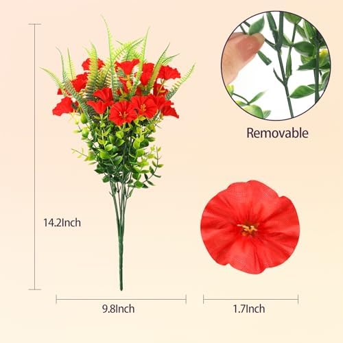 HIAGROW 12 Bundle Red Artificial Flowers with Fern 1