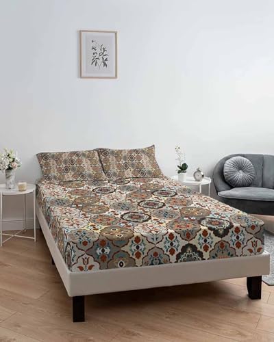 King Fitted Sheet Deep Pocket with Elastic and Abstract Floral Pattern