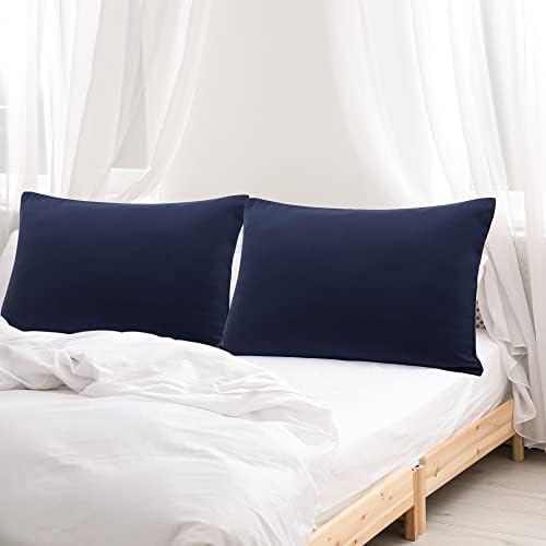 uxcell Zipper Microfiber Pillowcases Set Queen 20x30 Navy