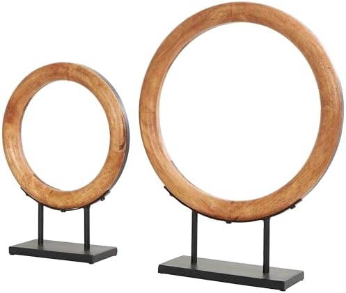 Deco 79 Modern Wood Sculpture Circular Ring Statues Set of 2