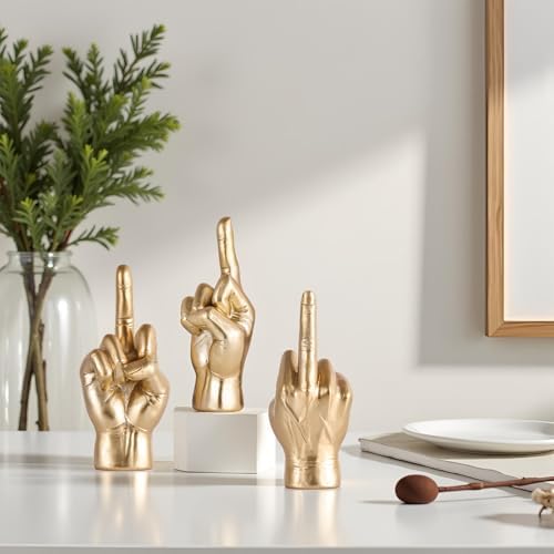 Gold Middle Finger Sculpture Elegant Home Decor Accent
