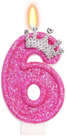 ElekFX Birthday Candle Number 6 3 Inch Tall Crown Rose Design