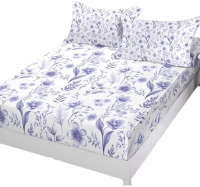 King Fitted Sheet Deep Pocket with Elastic and 2 Pillowcases