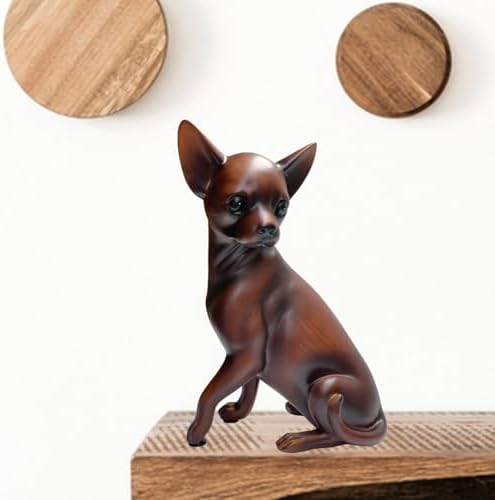 Wood Grain Chihuahua Dog Sculpture Handcrafted Home Decor