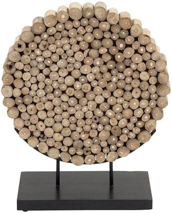 Deco 79 Teak Wood Abstract Decorative Statue with Black Stand