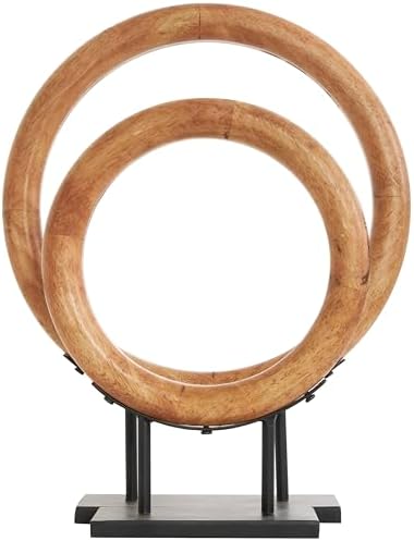 Deco 79 Modern Wood Sculpture Circular Ring Statues Set of 2