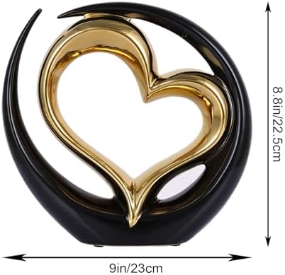 Black and Gold Heart Porcelain Sculpture - Elegant Home Decor