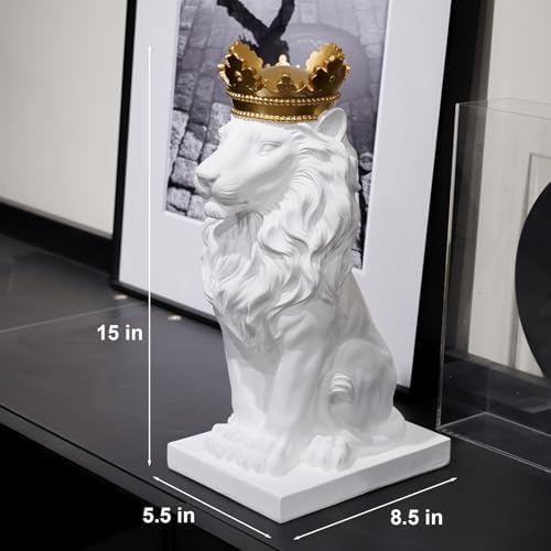 LCdecohome White Lion Statue 15 Inch Home Decor Sculpture