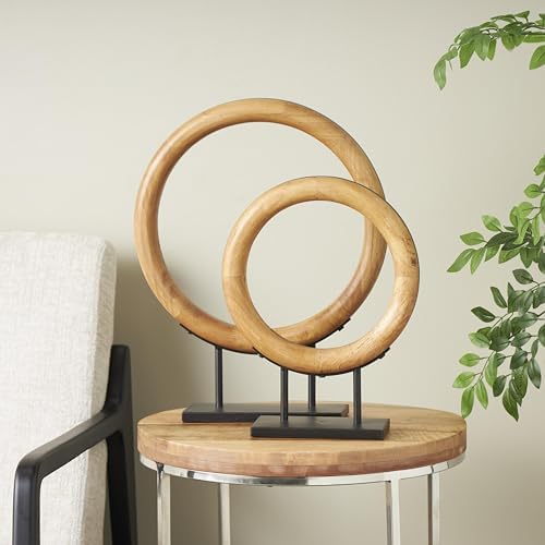 Deco 79 Modern Wood Sculpture Circular Ring Statues Set of 2