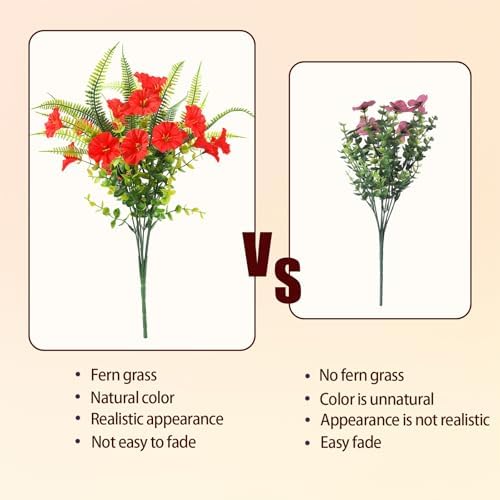 HIAGROW 12 Bundle Red Artificial Flowers with Fern 1