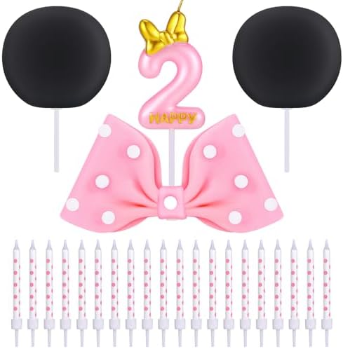 Czlotyh Mouse Cake Candles Pink Bow and Ears Decor 1