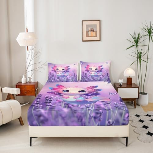 Castle Fairy Axolotl Bed Sheet Set Purple Lavender