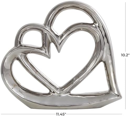Deco 79 Silver Ceramic Heart Sculpture Abstract Modern Decor