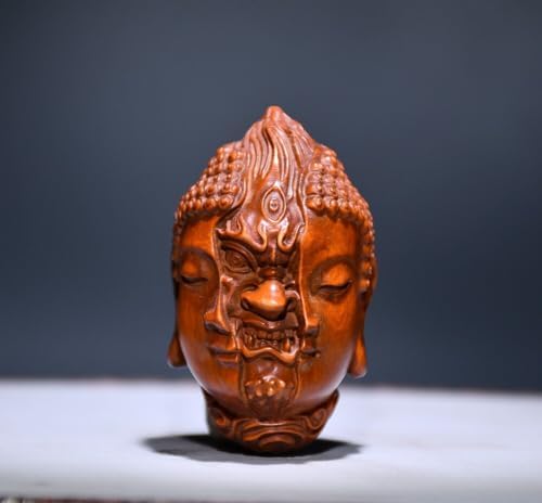 LimpaC Handmade Boxwood Buddha Devil Head Statue