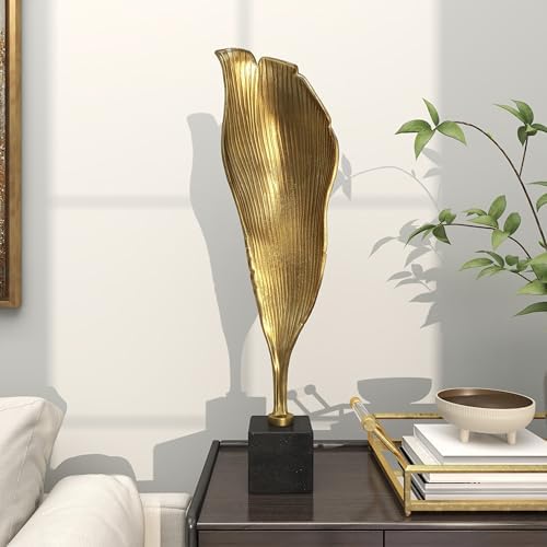 Deco 79 Gold Leaf Sculpture with Marble Base