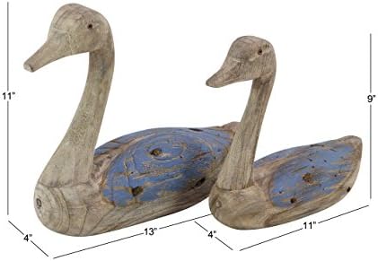 Deco 79 Wood Duck Sculpture Home Decor Set of 2