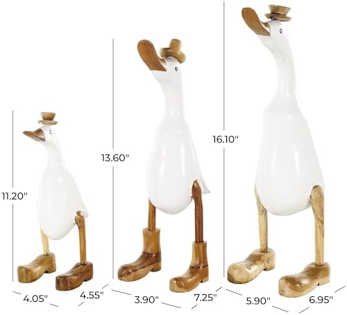 Deco 79 Farmhouse Bamboo Duck Statues with Hats and Shoes Set of 3