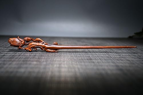 Handcrafted Boxwood Magnolia Flower Hairpin Statue Decor