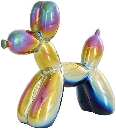 Deco 79 Ceramic Dog Balloon Statues with Rainbow Finish Set of 2