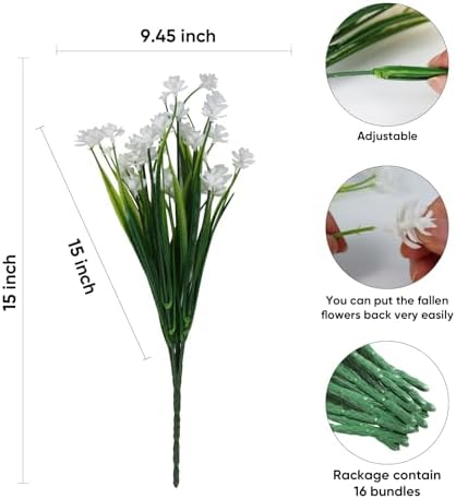 JEMONG Artificial White Daffodil Flowers 16 Bundles