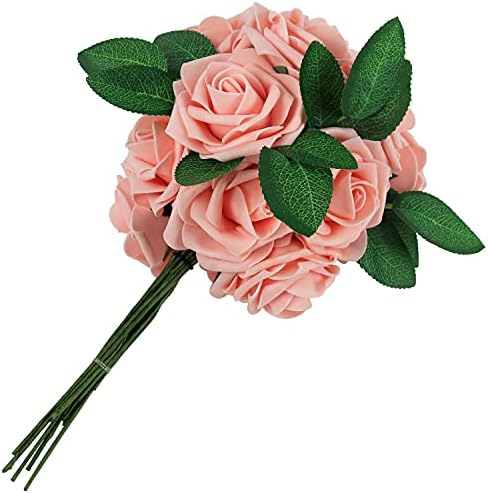 Greenco 25 pcs Artificial Pink Roses Faux Flower Set