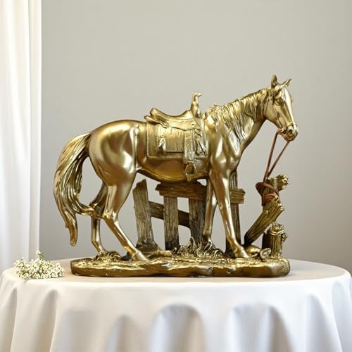 Golden Horse Statue Resin Sculpture Collectible Decor