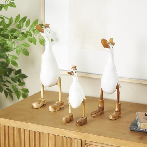 Deco 79 Farmhouse Bamboo Duck Statues with Hats and Shoes Set of 3