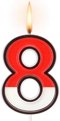 Conelist Cartoon Red White Birthday Candle Number 8 Cake Topper