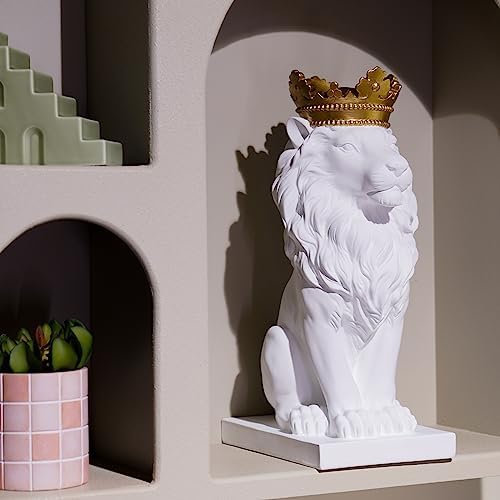 LCdecohome White Lion Statue 15 Inch Home Decor Sculpture
