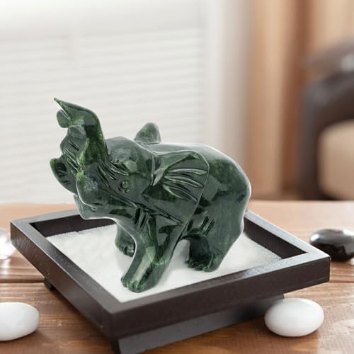 Gemshan Jade Green Elephant Statues - Feng Shui Wealth Decor