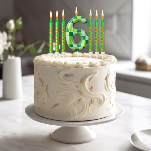 Zlongron Green Pixel Birthday Candles 13 Pieces Minecraft Themed Decoration