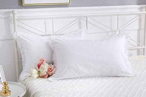 White Crocheted Lace Pillow Shams Queen Size 2PC