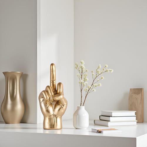 Gold Middle Finger Sculpture Elegant Home Decor Accent