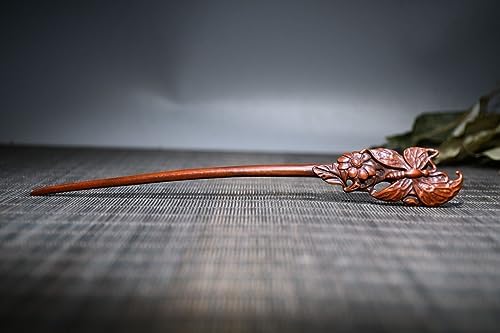 Handcrafted Boxwood Butterfly Flower Hairpin Sculpture Decor