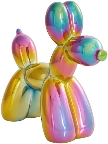Deco 79 Ceramic Dog Balloon Statues with Rainbow Finish Set of 2