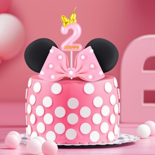 Czlotyh Mouse Cake Candles Pink Bow and Ears Decor 1