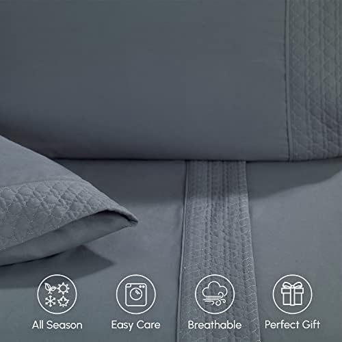 Elegant Comfort 4-Piece Quilted Bed Sheet Set - Twin Gray
