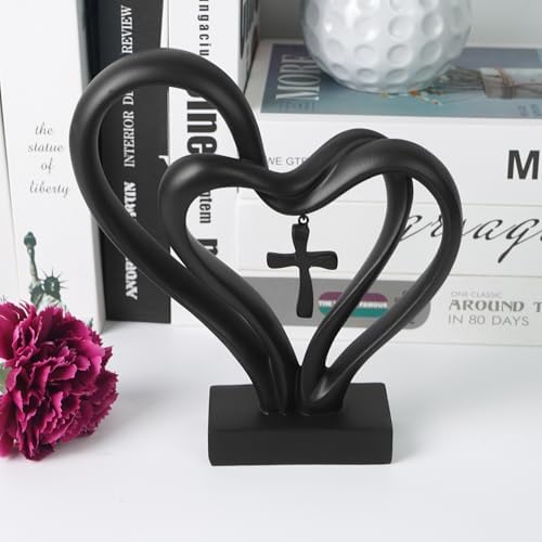 DreamsEden Romantic Wedding Heart Cross Sculpture - Anniversary Gift for Couples