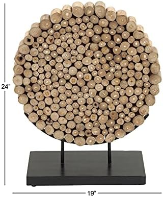 Deco 79 Teak Wood Abstract Decorative Statue with Black Stand