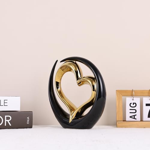 Black and Gold Heart Porcelain Sculpture - Elegant Home Decor
