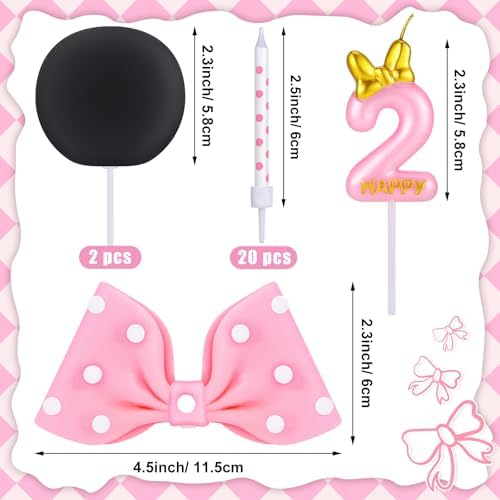 Czlotyh Mouse Cake Candles Pink Bow and Ears Decor 1