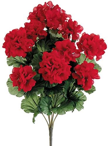 17 Inch Silk Geranium Flower Bush - Red 12-Pack