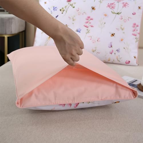 RYNGHIPY Egyptian Cotton King Pillowcases with Floral Bees Print