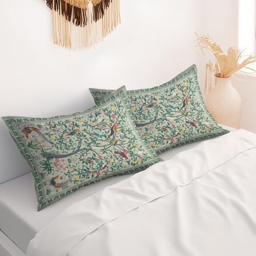 Green Rustic Floral Pillow Protectors Set of 2