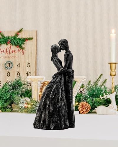 Prettidecor Kissing Love Couple Statue Black Figurine