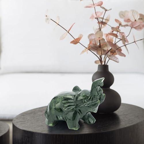 Gemshan Jade Green Elephant Statues - Feng Shui Wealth Decor